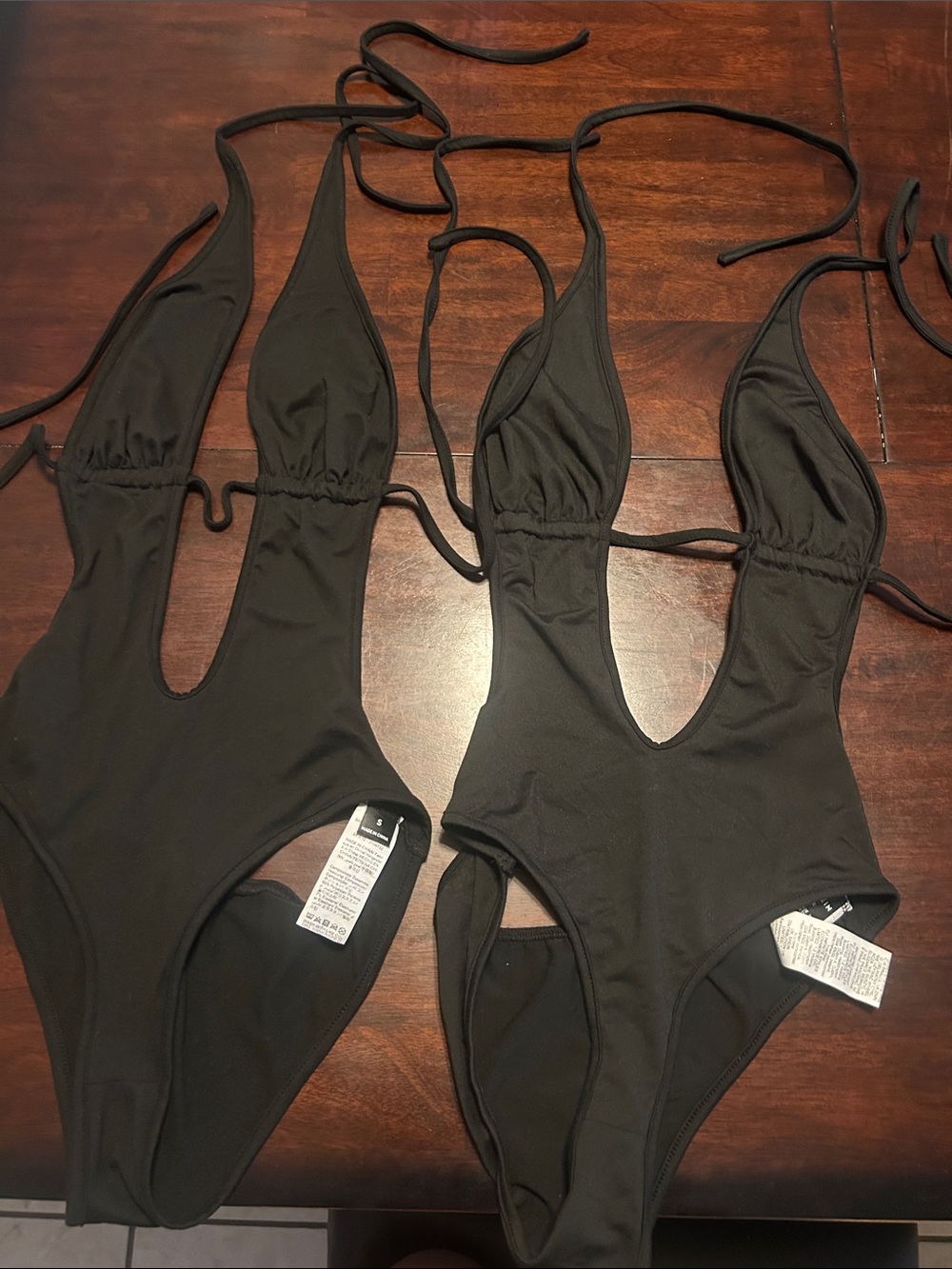 SHEIN Black Plunge One-Piece Bodysuit Swim Top